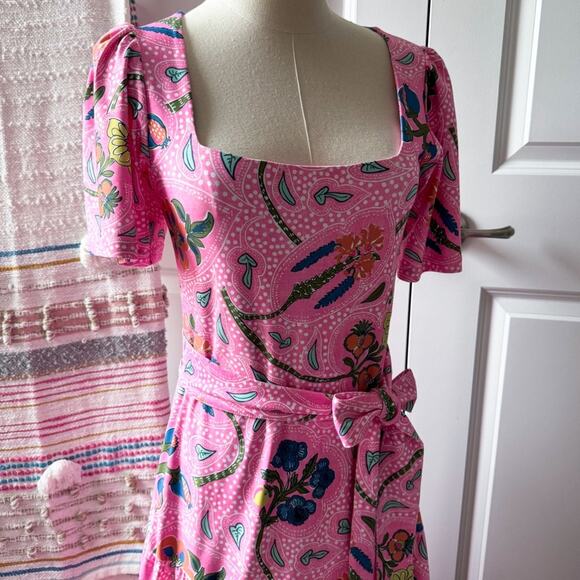 Smith & Quinn Lane Pink Floral Short Sleeves Tie Waist Maxi Dress Women’s Small - Picture 3 of 9